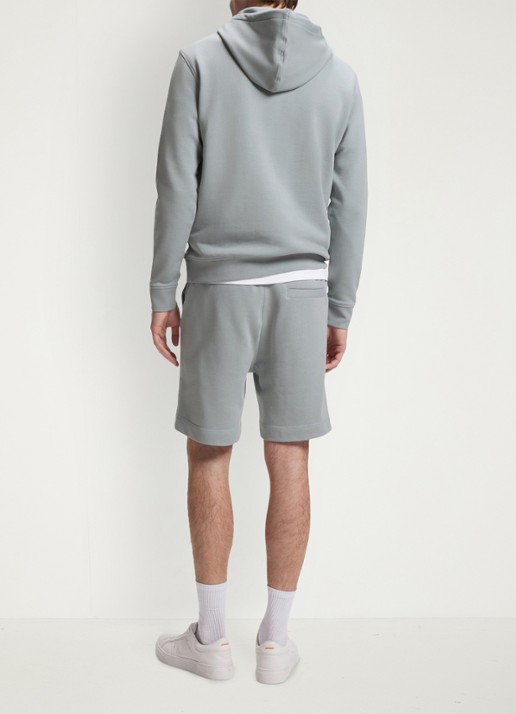 BOSS Straight fit korte broek van sweatstof met logopatch - achterkant 3 open grey-084 / grijs
