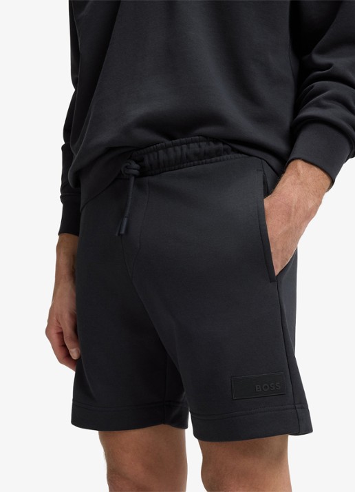 BOSS Straight fit korte joggingbroek in katoenblend - detail 2 donkerblauw