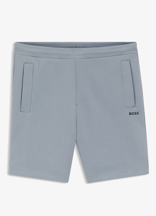 BOSS Straight fit korte joggingbroek in katoenblend - voorkant 2 dark grey-026