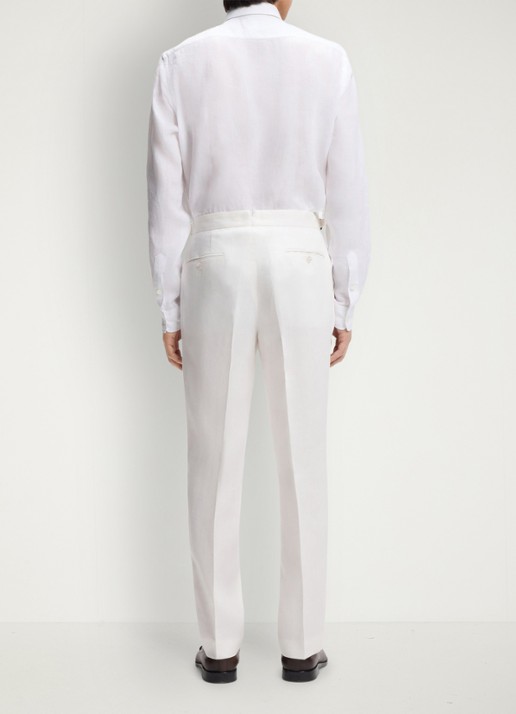 BOSS Straight fit pantalon in linnenblend met steekzakken - achterkant 6 wit