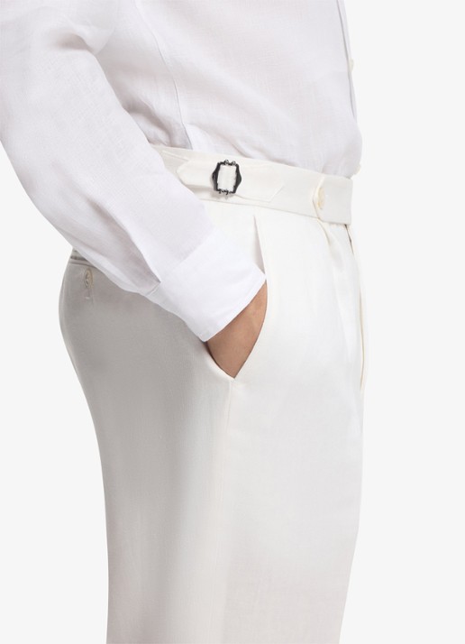 BOSS Straight fit pantalon in linnenblend met steekzakken - detail 4 wit
