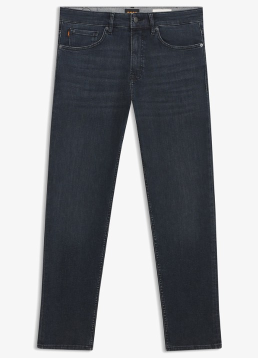 BOSS Straight leg jeans met steekzakken - voorkant donkerblauw