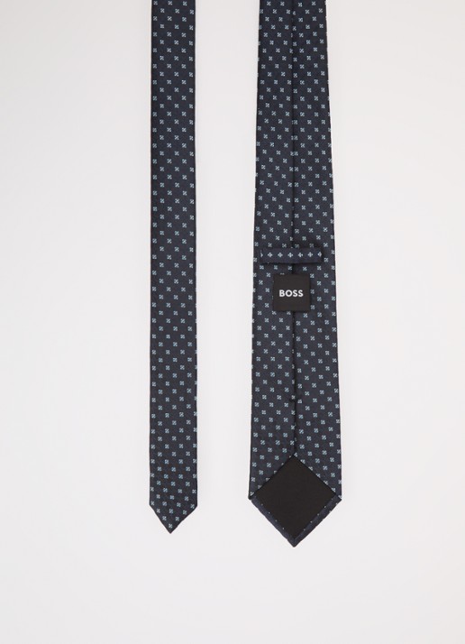 BOSS Stropdas in zijdeblend met stippenprint - detail 4 donkerblauw