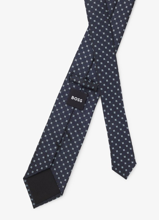 BOSS Stropdas in zijdeblend met stippenprint - detail 6 donkerblauw