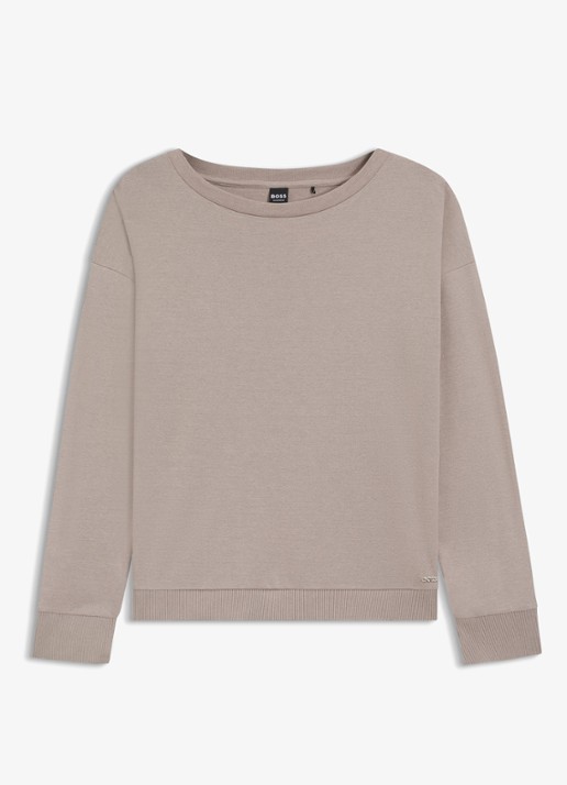 BOSS Sweater met gemêleerd dessin  - voorkant beige
