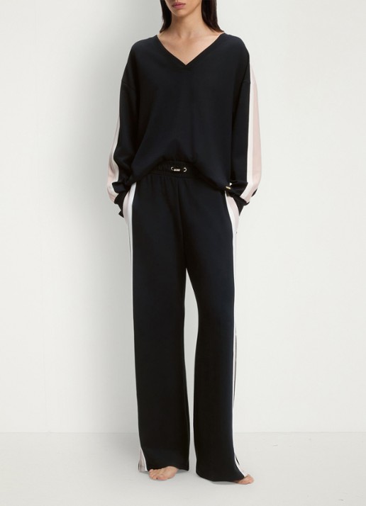 BOSS Sweater met gestreept detail - detail 3 black-001 / zwart
