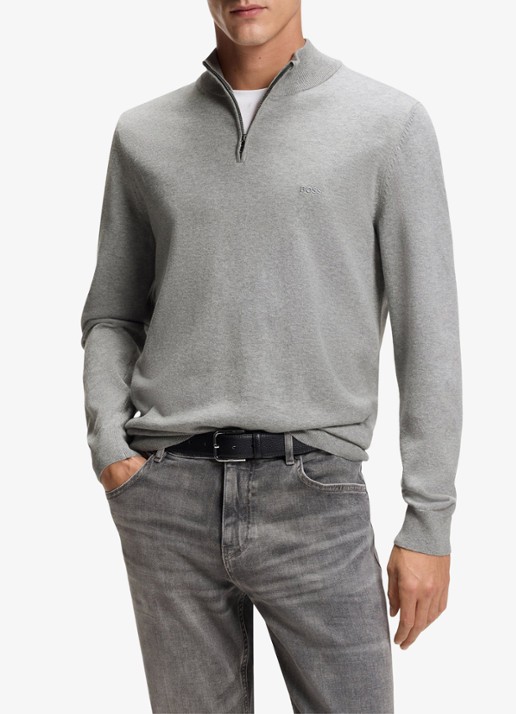 BOSS Sweater met halve rits en logo