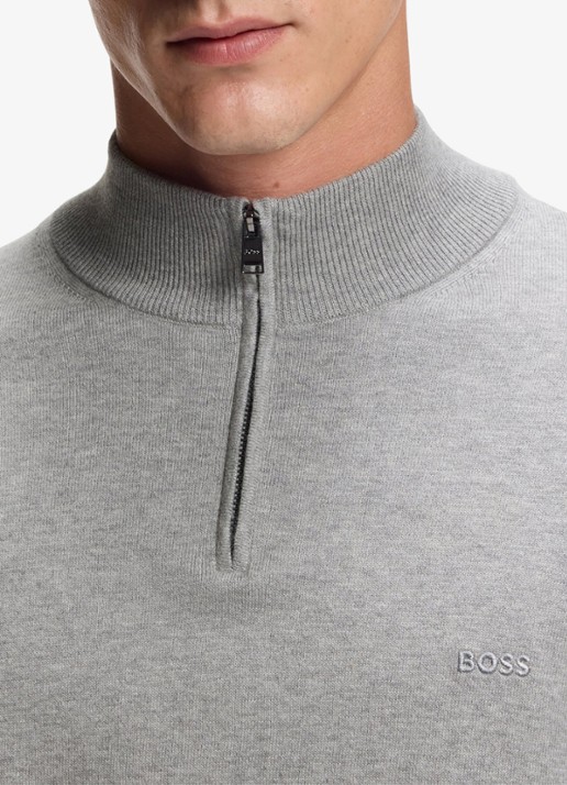 BOSS Sweater met halve rits en logo - detail 5 grijsmele