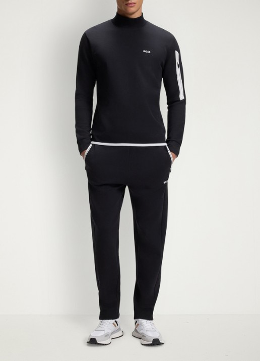 BOSS Sweater met logo en opstaande kraag - voorkant 5 donkerblauw