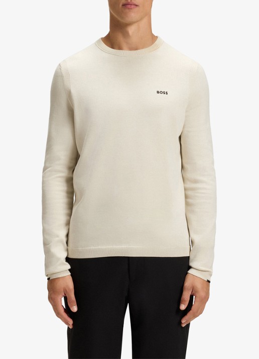 BOSS Sweater met logo - detail gebroken wit