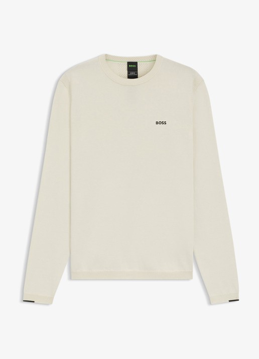 BOSS Sweater met logo - voorkant 3 gebroken wit