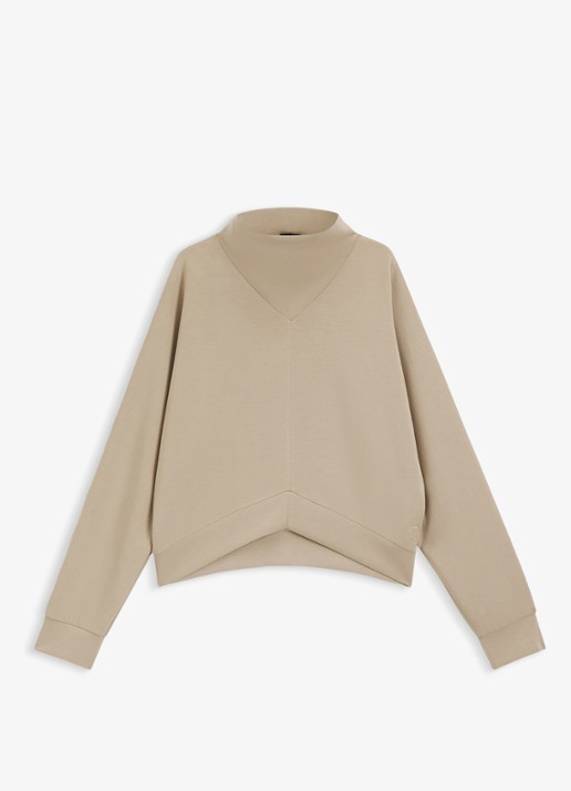 BOSS Sweater met opstaande kraag - voorkant beige