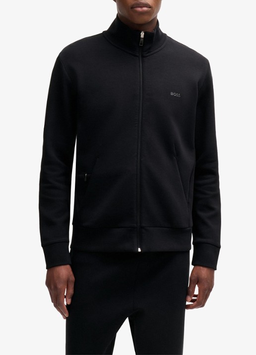 BOSS Sweatshirt van stretchkatoen met rits en logoprint