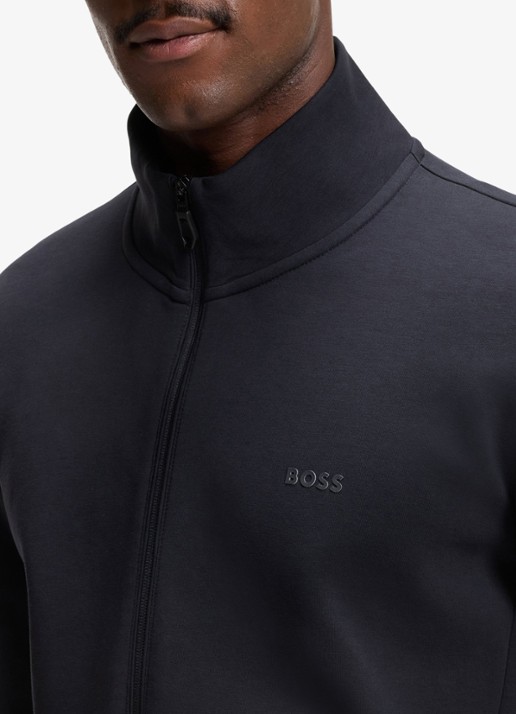BOSS Sweatshirt van stretchkatoen met rits en logoprint - detail 5 donkerblauw