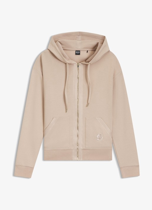 BOSS Sweatvest met logoborduring en capuchon - voorkant 4 light beige-270 / beige