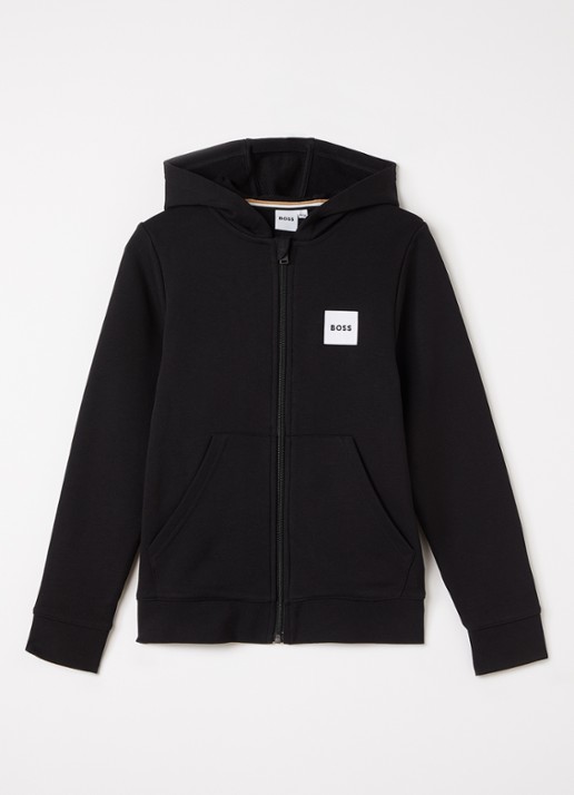 BOSS Sweatvest met logoprint - voorkant zwart