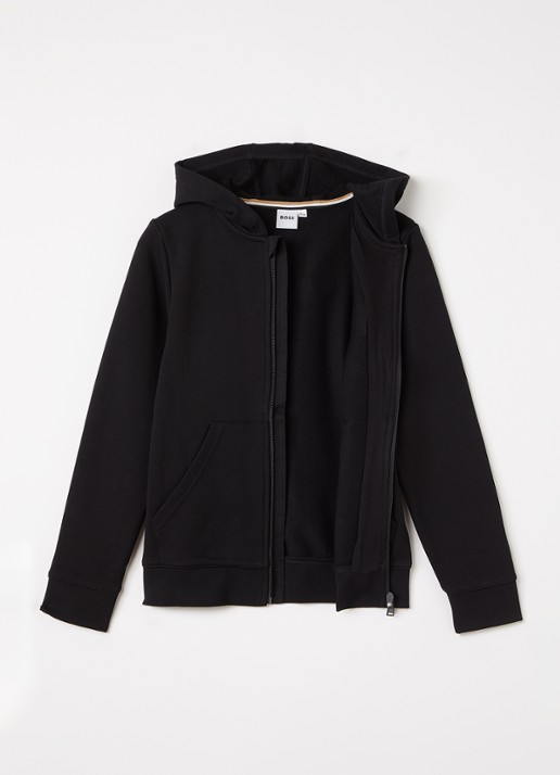 BOSS Sweatvest met logoprint - voorkant 2 zwart