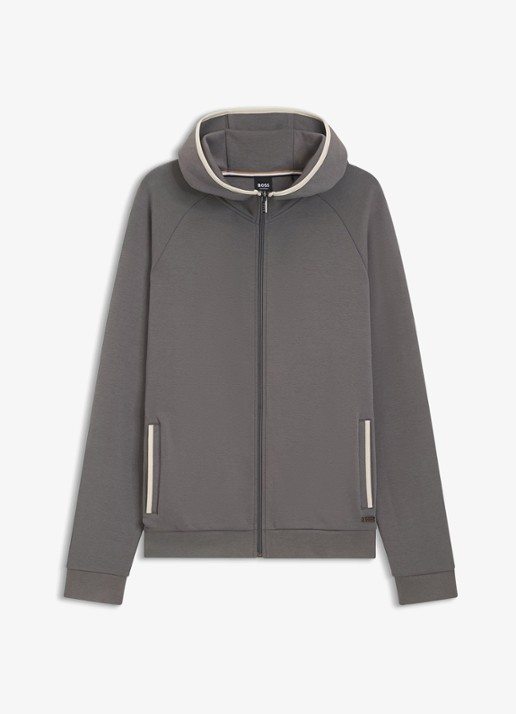 BOSS Sweatvest met steekzakken en capuchon - voorkant 3 donkergrijs