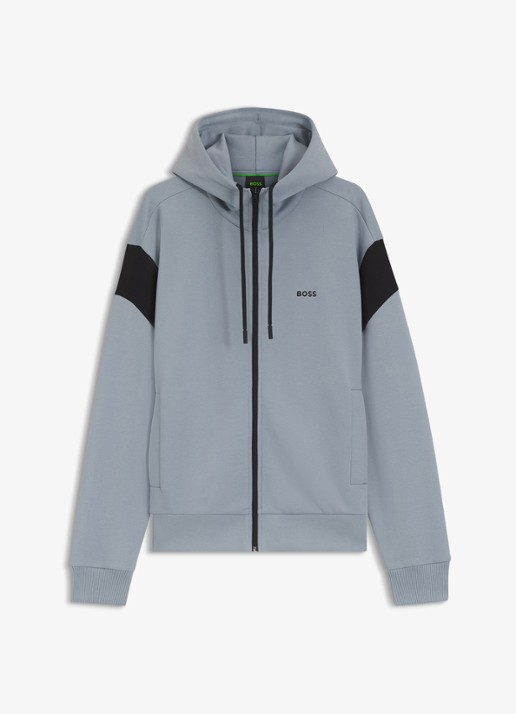 BOSS Sweatvest met steekzakken en capuchon - voorkant dark grey-026