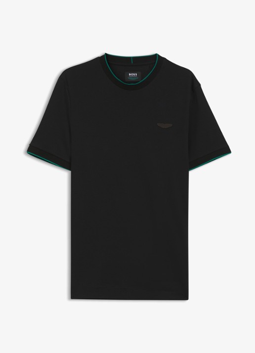 BOSS T-shirt met gestreept detail - voorkant zwart