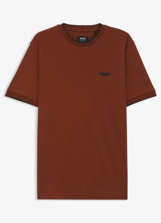 BOSS T-shirt met gestreept detail - voorkant bruin