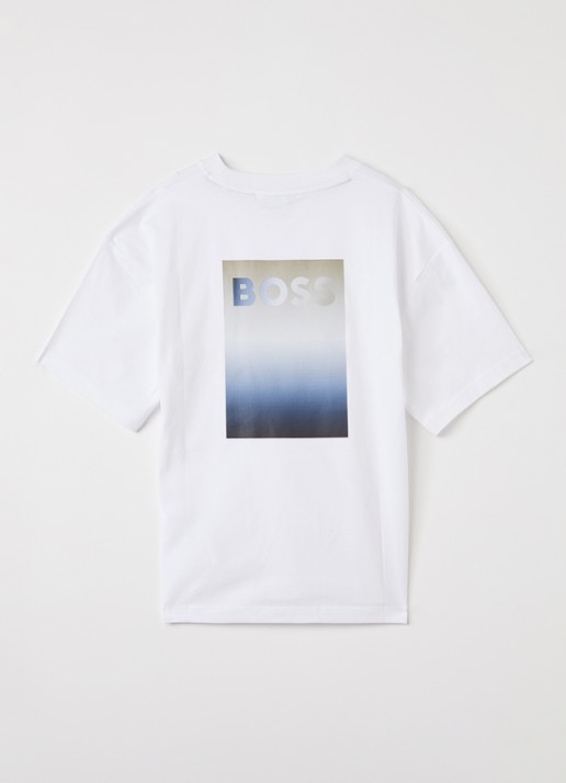 BOSS T-shirt met logo- en backprint - voorkant 2 wit