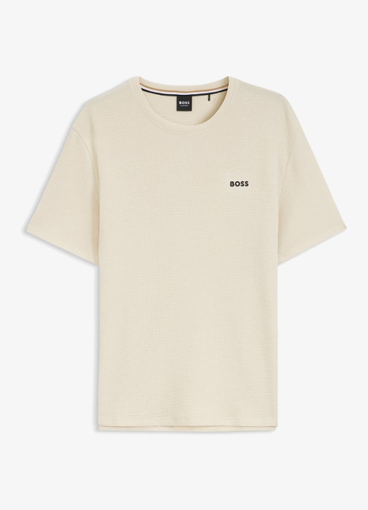 BOSS T-shirt met logo en structuur - voorkant beige
