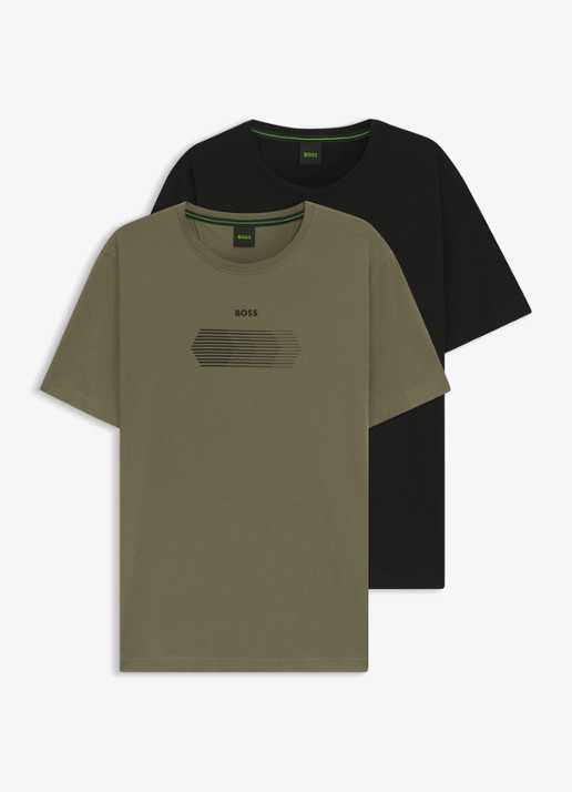 BOSS T-shirt met logo in 2-pack - voorkant 4 legergroen
