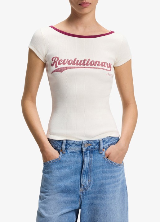 BOSS T-shirt met logo - detail 4 creme