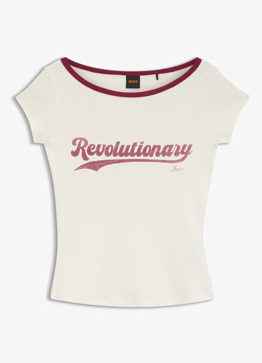 BOSS T-shirt met logo - voorkant 2 creme