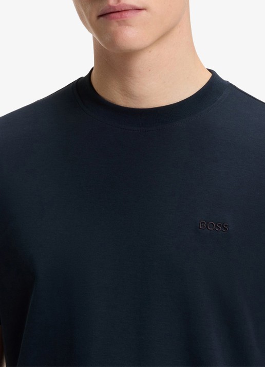 BOSS T-shirt met logoborduring  - detail 2 donkerblauw