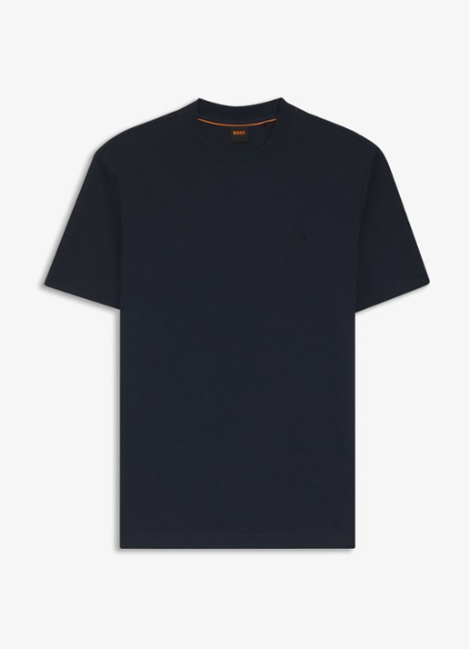 BOSS T-shirt met logoborduring  - voorkant 4 donkerblauw