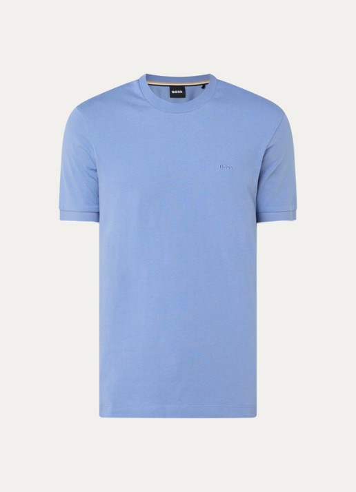 BOSS T-shirt met logoborduring - voorkant 3 light/pastel blue-459 / blauw