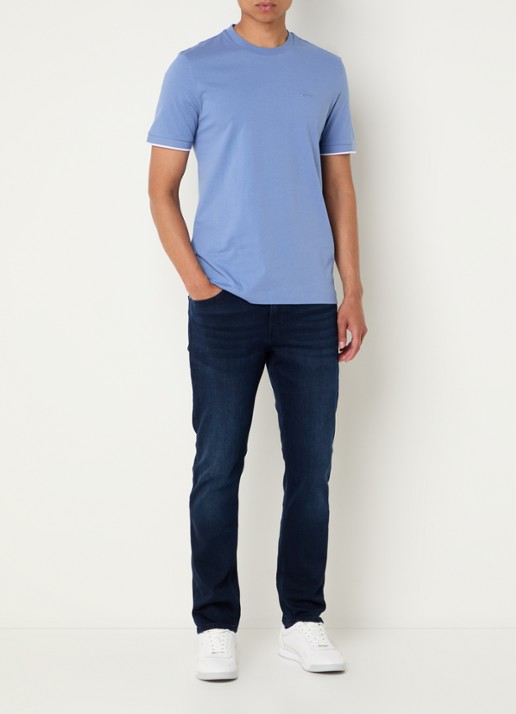 BOSS T-shirt met logoborduring - voorkant 4 light/pastel blue-459 / blauw