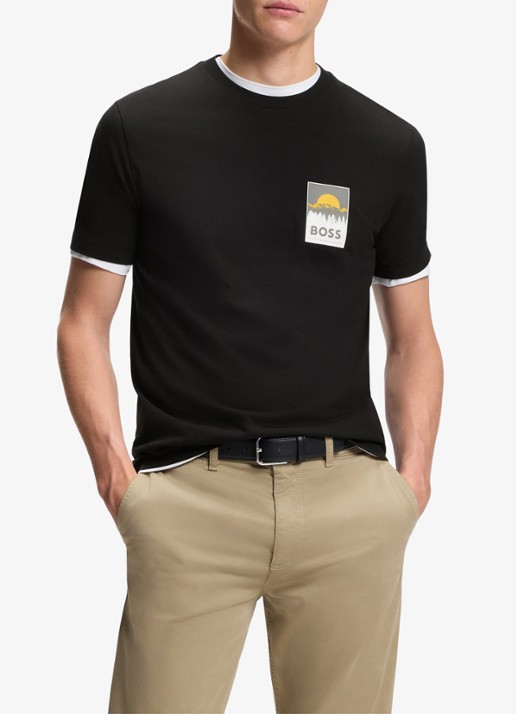 BOSS T-shirt met logoprint - detail 4 zwart