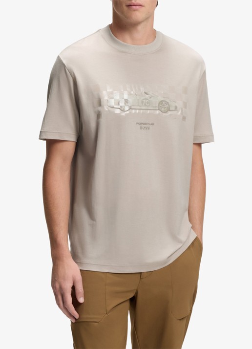 BOSS T-shirt met logoprint - detail open beige-299 / beige