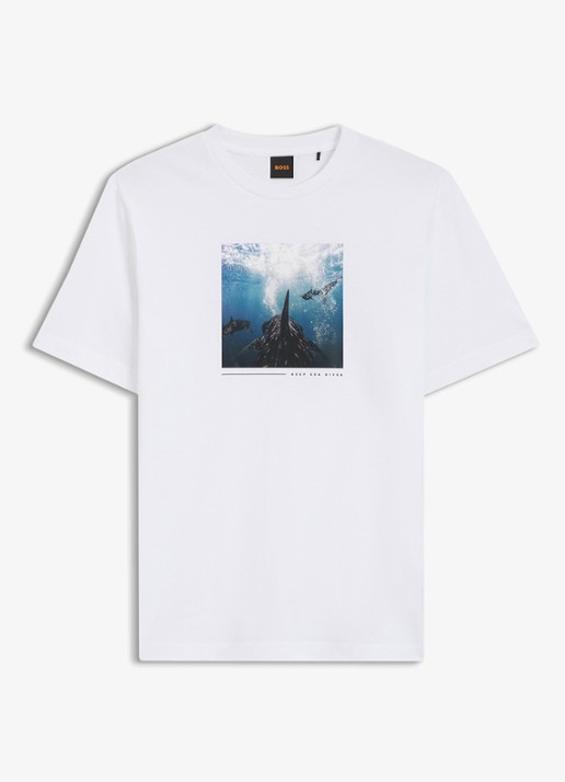BOSS T-shirt met print  - voorkant natural-101 / wit