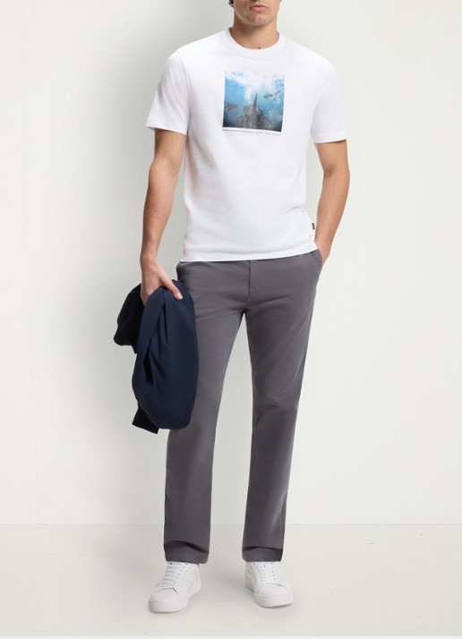 BOSS T-shirt met print  - voorkant 2 natural-101 / wit