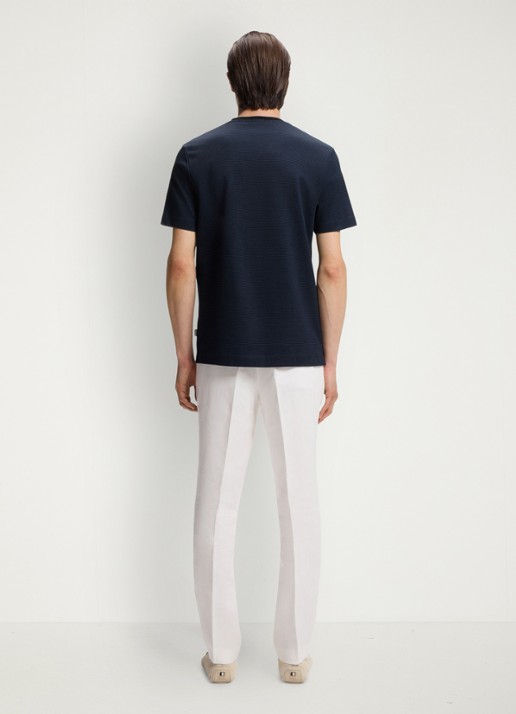 BOSS T-shirt met streepprint en ronde hals - achterkant donkerblauw