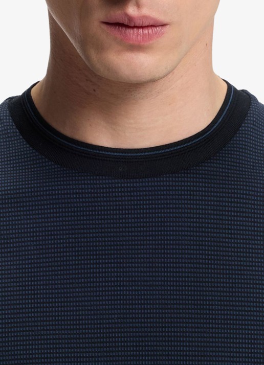 BOSS T-shirt met streepprint en ronde hals - detail 5 donkerblauw