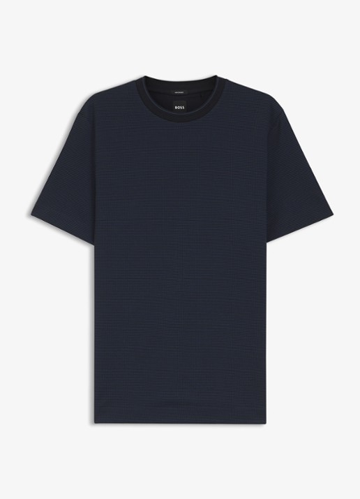 BOSS T-shirt met streepprint en ronde hals - voorkant 2 donkerblauw