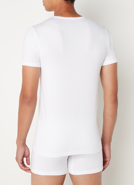 BOSS T-shirt met V-hals en stretch in 2-pack - achterkant 3 wit