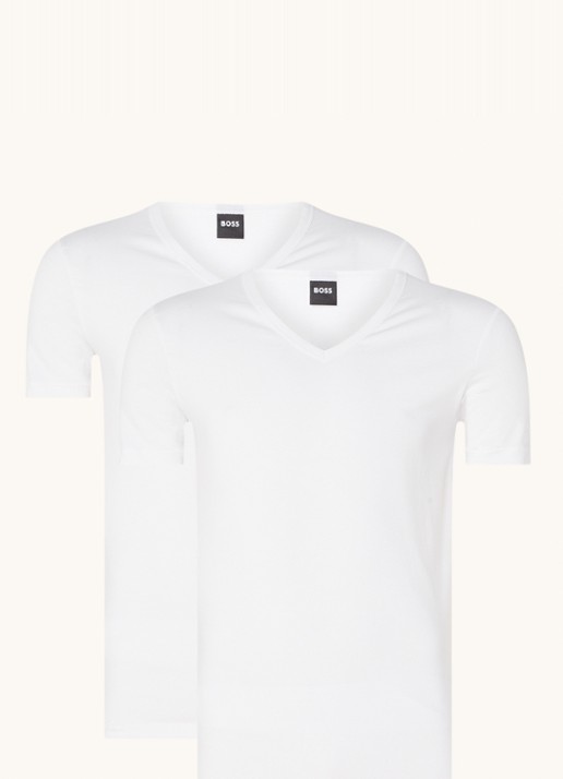 BOSS T-shirt met V-hals en stretch in 2-pack - voorkant wit