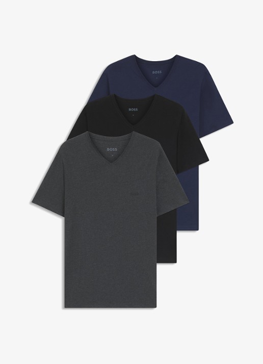 BOSS T-shirt met V-hals in 3-pack - voorkant donkerblauw