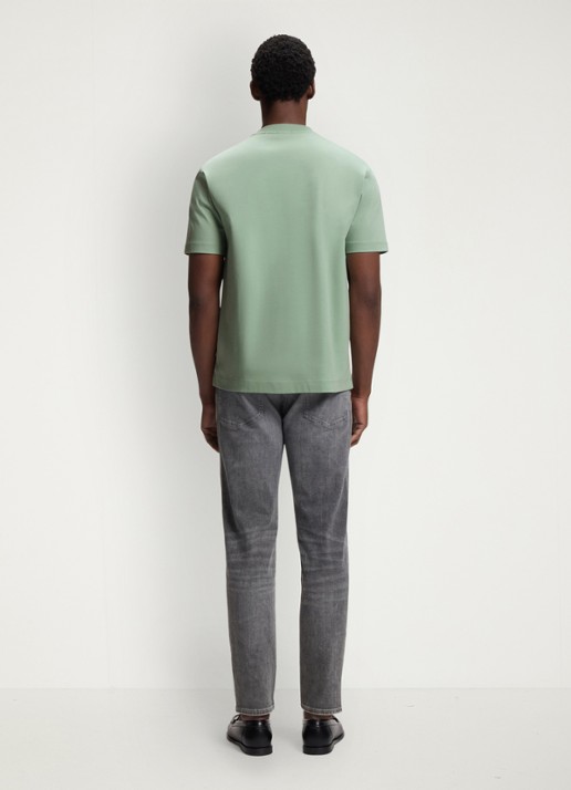 BOSS T-shirt van gemerceriseerde katoen met Double B-monogram - achterkant 3 open green-373 / groen