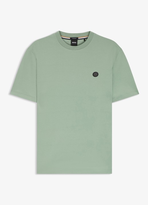 BOSS T-shirt van gemerceriseerde katoen met Double B-monogram - voorkant 4 open green-373 / groen