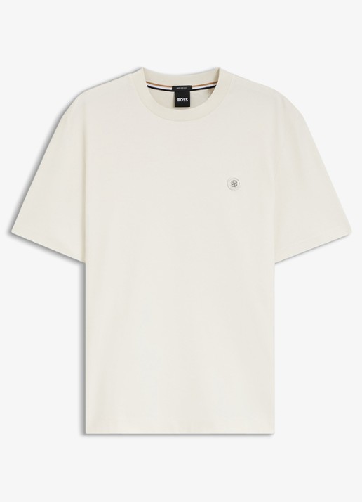 BOSS T-shirt van gemerceriseerde katoen met Double B-monogram - voorkant 4 open white-118 / wit
