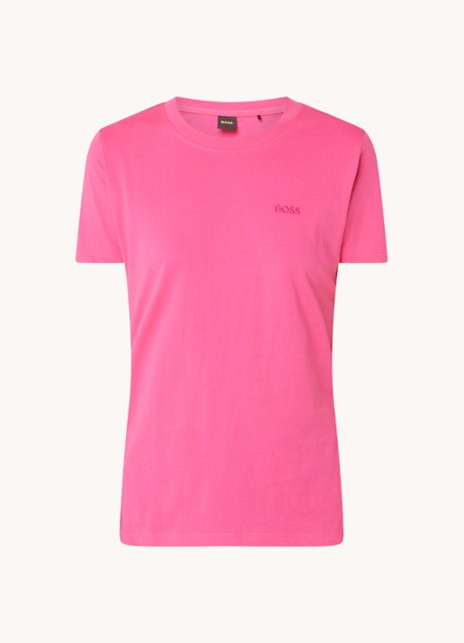 BOSS T-shirt van katoenen jersey met logodetail - voorkant 3 bright purple-526 / roze