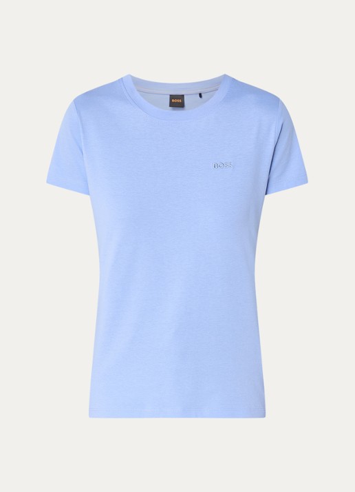 BOSS T-shirt van katoenen jersey met logodetail - voorkant 2 bright blue-436 / lichtblauw