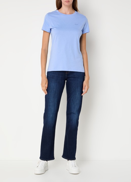 BOSS T-shirt van katoenen jersey met logodetail - voorkant 3 bright blue-436 / lichtblauw